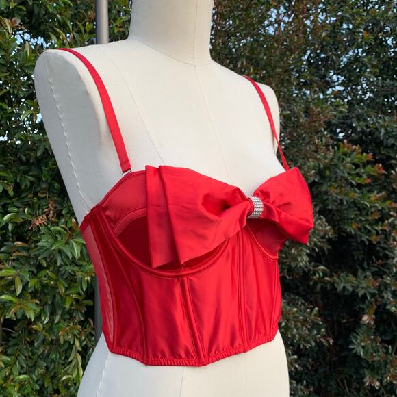 NWT Victoria’s Secret Dream Angels Red Bustier Bra Corset Bow Rhinestone 32D - Picture 2 of 6